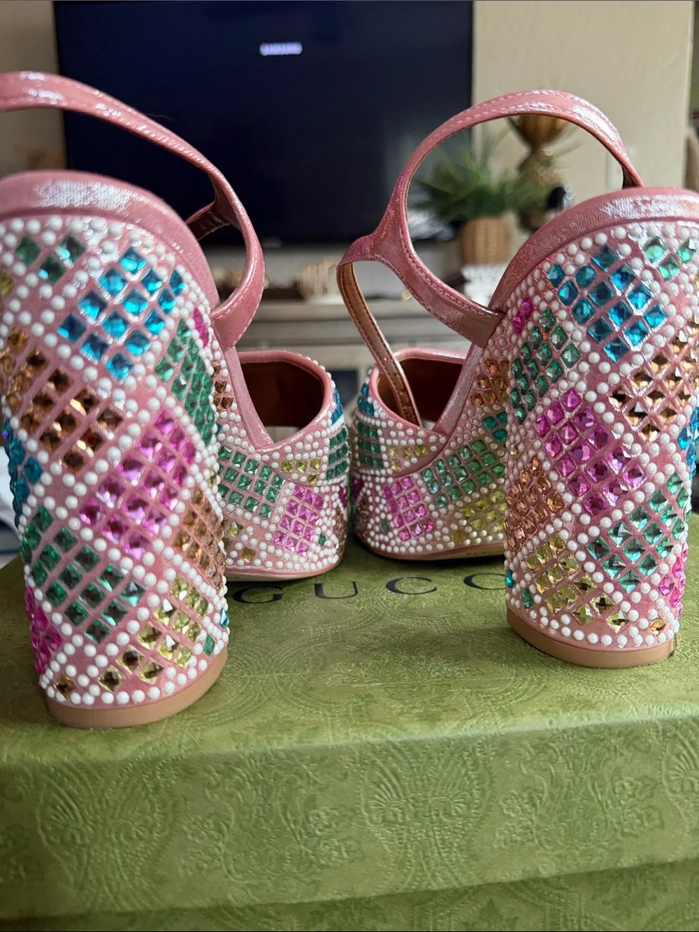 Kurt Geiger Pink Multicolor Crystal Platform Sandals